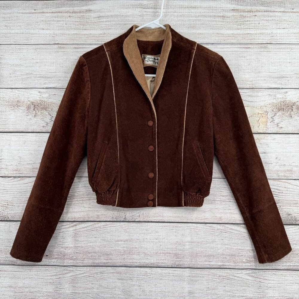 Vintage Brown Suede Bomber Jacket